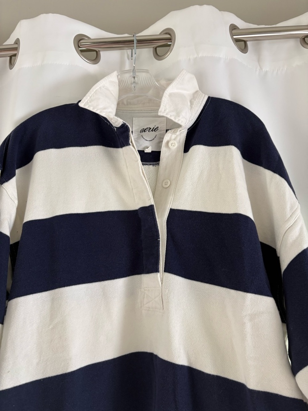 Aerie Navy and White Striped Rugby Polo - Picture 2 of 5